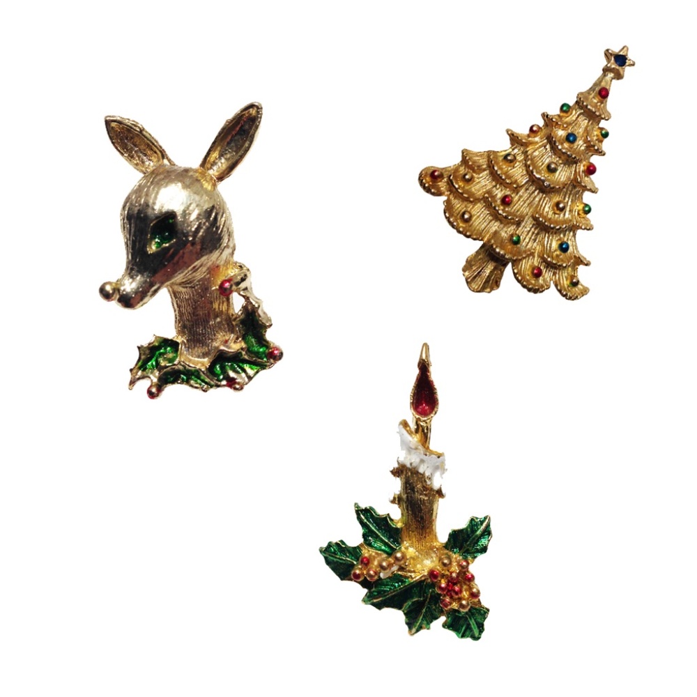 3 Brooches and Pins  Christmas Theme Jewelry Set